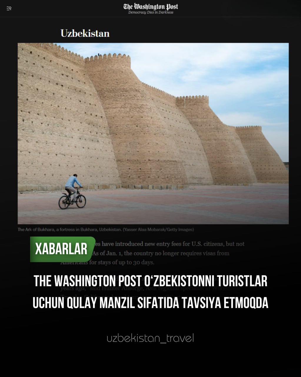 💹 The Washington Post рекомендует Узбекистан как комфортное направление для путешествий